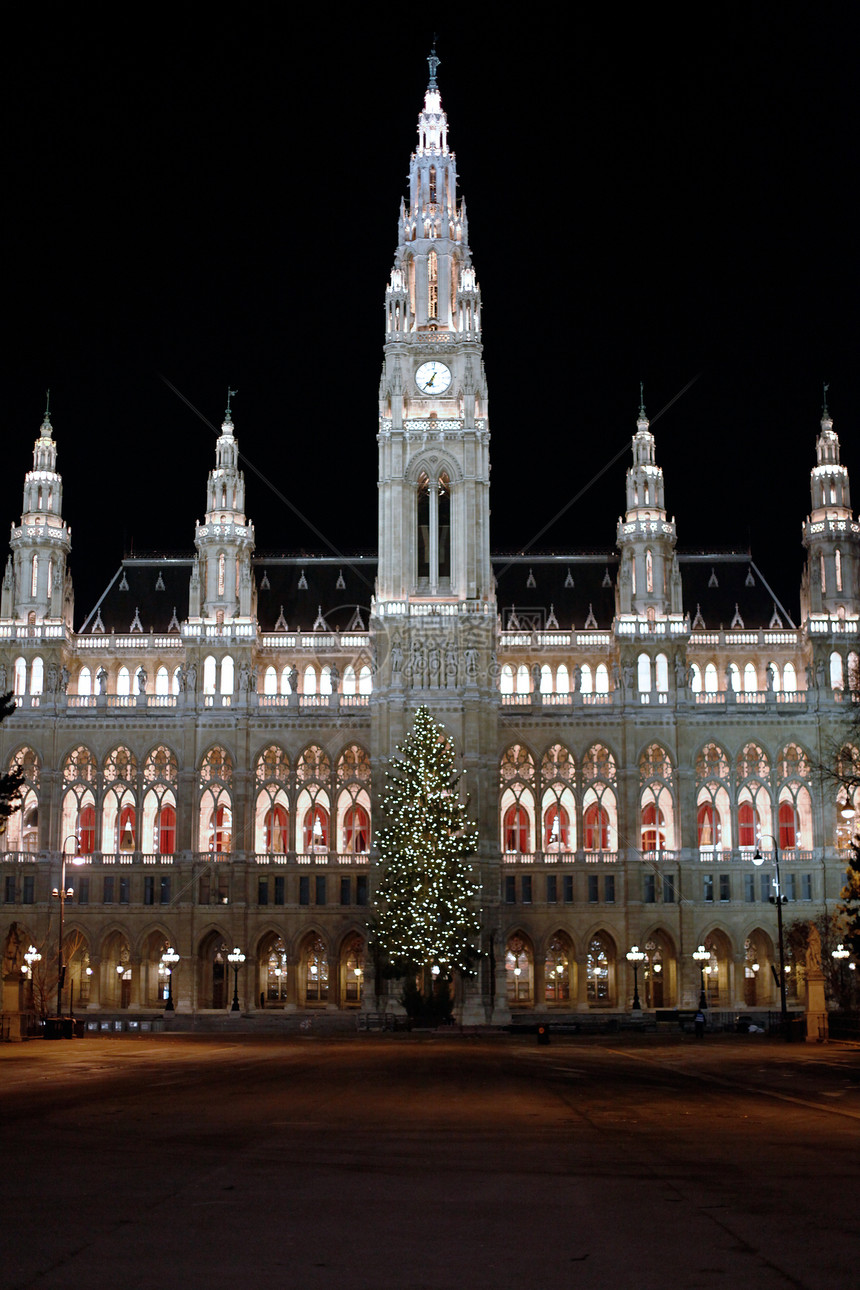 维也纳夜景建筑学蓝色市场城市游客灯光首都假期场景歌剧图片