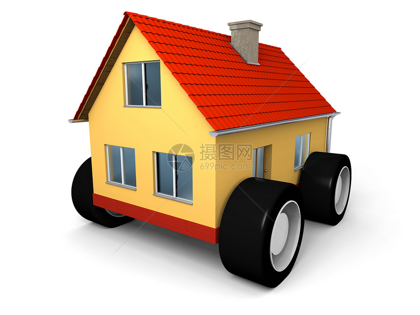 车轮上的房子建筑投资住宅抵押保险运输大厦房地产家庭轮子图片