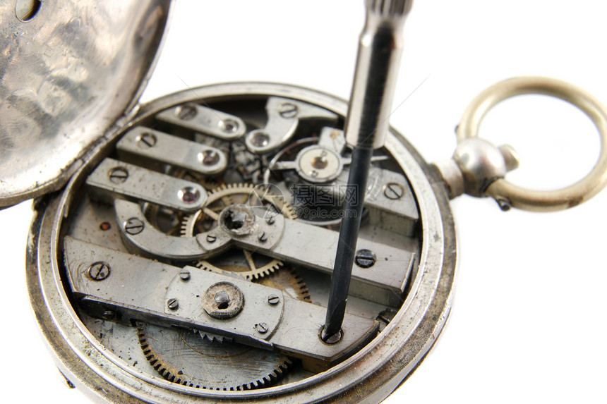 旧袖口观察机制修理时间手表白色乐器古董技术机器齿轮图片