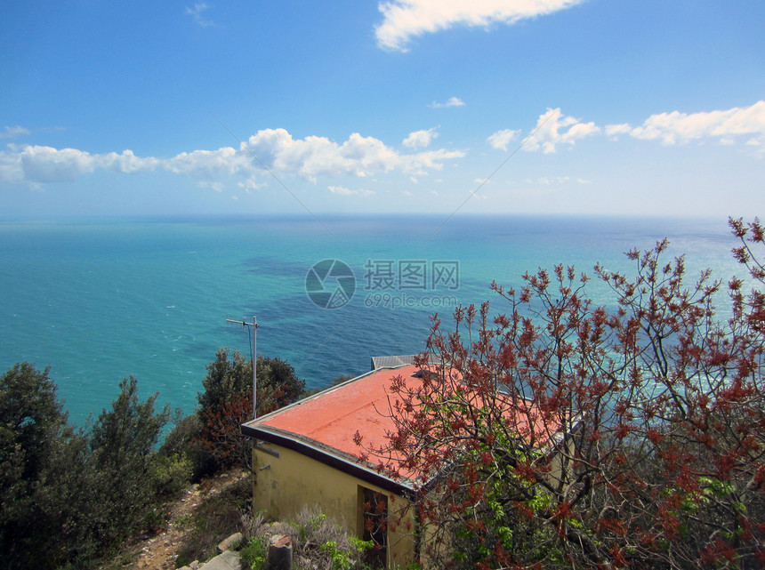 意大利蒙特罗索海岸线海滩海岸旅游旅行建筑学房子村庄悬崖风景图片