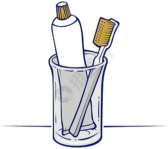 牙刷和杯子牙刷和牙膏药品夫妻蓝色化妆品美丽生活牙科产品保健金子插画
