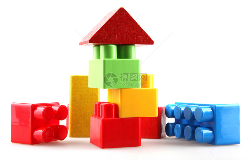 砖块大楼孩子游戏立方体孩子们婴儿房子黄色塑料建筑积木图片