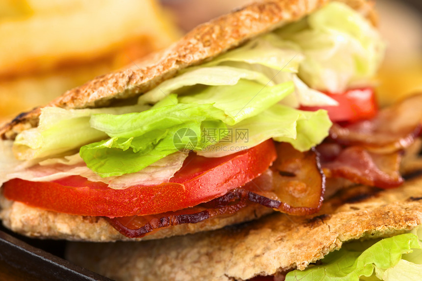 BLT 皮塔三明治叶子小吃食物面包午餐杂粮美食猪肉熏肉蔬菜图片