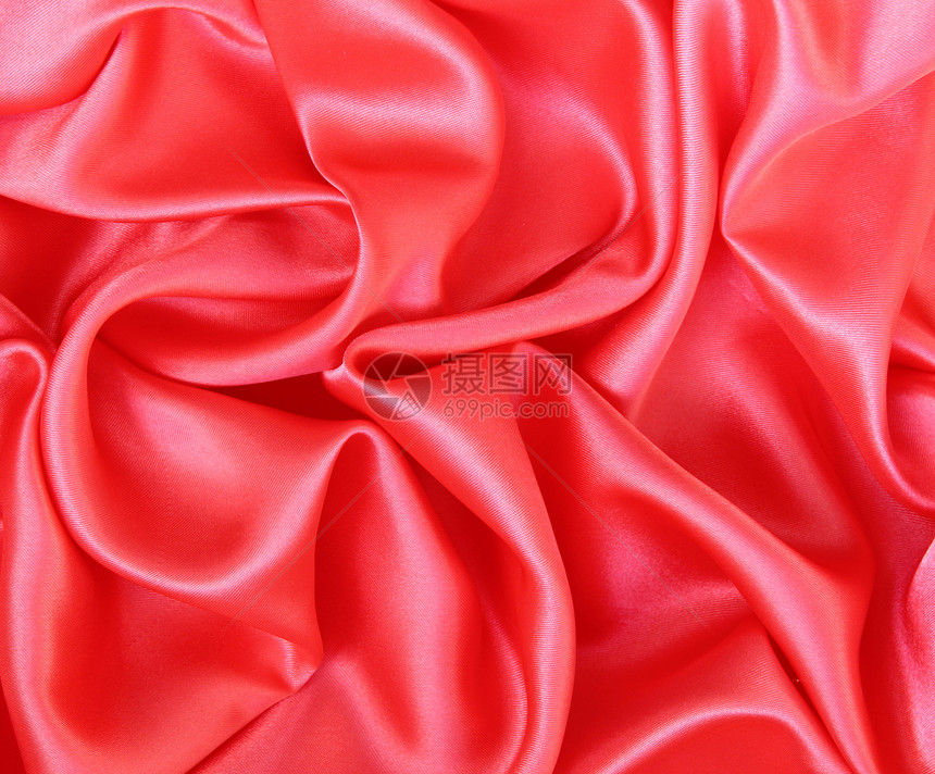 平滑的红丝绸背景织物玫瑰热情纺织品布料窗帘柔软度海浪曲线奢华图片