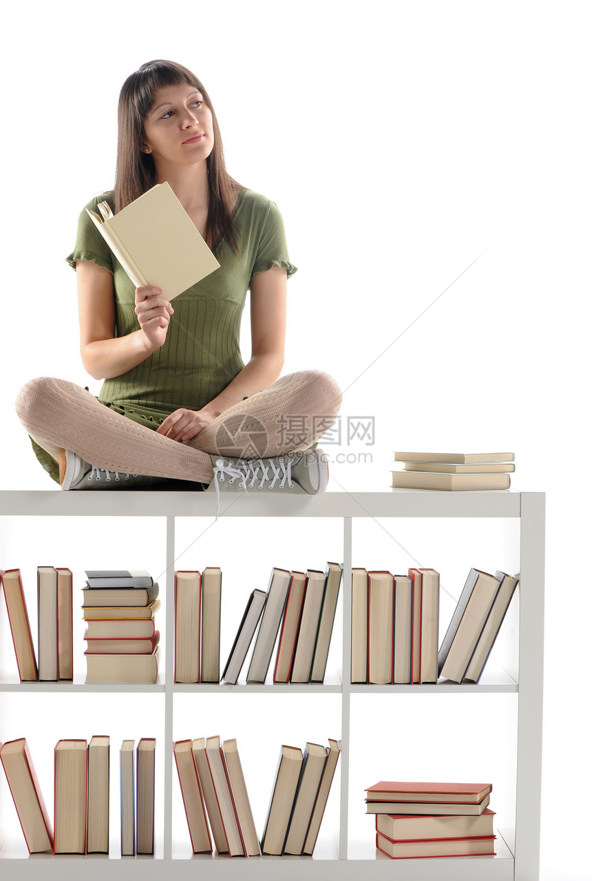 想着有一本书的女人 封面是空白的女孩智力图书娱乐闲暇学习考试图书馆知识女性图片