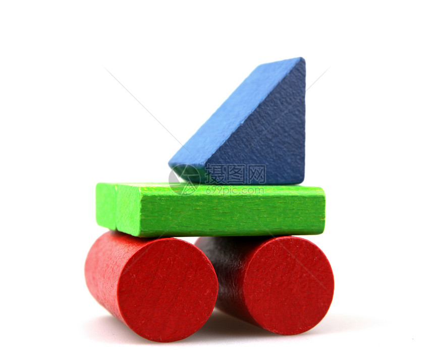 木制构件童年创造力长方形木头建筑物立方体黄色蓝色玩具孩子图片