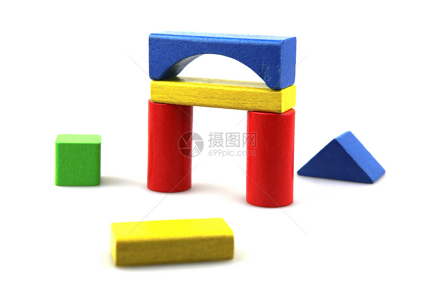 木制构件绿色玩具孩子婴儿期红色黄色蓝色木头白色立方体图片