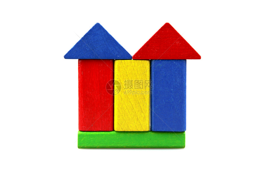木制构件闲暇游戏立方体长方形构造童年白色婴儿期红色蓝色图片
