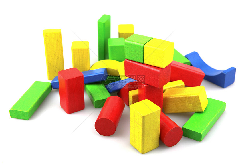 木制构件白色立方体孩子创造力建筑物黄色玩具长方形红色童年图片