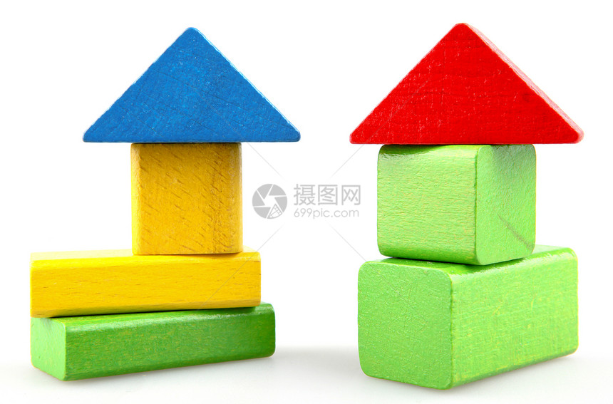 木制构件长方形白色建筑物立方体蓝色黄色操场喜悦玩具木头图片