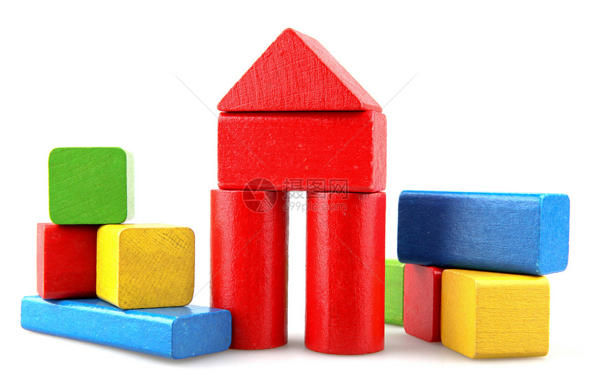 木制构件创造力立方体喜悦操场孩子红色游戏童年蓝色玩具图片