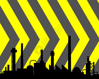 A 工业背景建筑物技术环境黄色生产管道工厂黑色烟囱插图背景图片