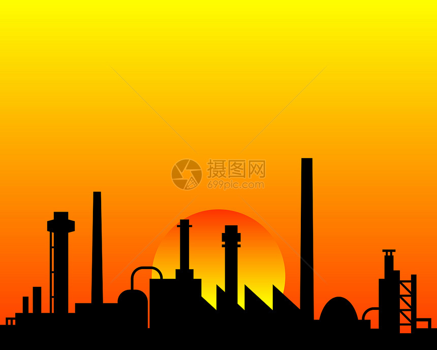 A 工业背景建筑技术环境管道插图生产橙子烟囱黄色建筑物图片