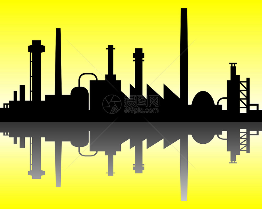 A 工业背景技术天空插图工厂管道黄色建筑物烟囱环境生产图片