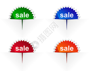 销售标签折叠绿色商业网络橙子蓝色按钮贴纸插图红色背景图片