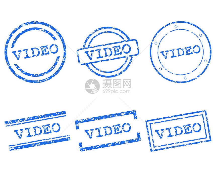 视频邮票插图销售标签蓝色商业贴纸墨水打印海豹橡皮图片