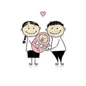 对母亲的爱父母对新生儿的幸福绘画孩子新生插图情感微笑草图家庭生日母亲插画
