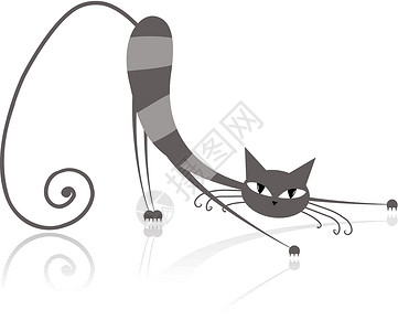 灰色的猫灰色条纹猫适合你的设计插图宠物动物眼睛哺乳动物艺术反射胡须墨水绘画插画