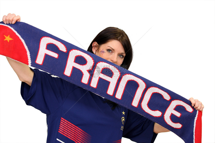 持有法国围巾的女足球迷图片