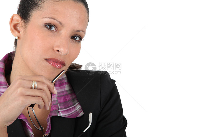 持有一副眼镜的女商务人士办公室商务动画女性女士人士商业文章快乐工人图片