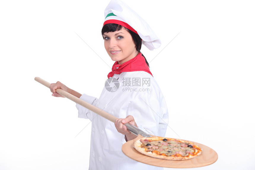 披萨制作器仪表职业手帕木头披萨展示乐队丝带温度烹饪图片