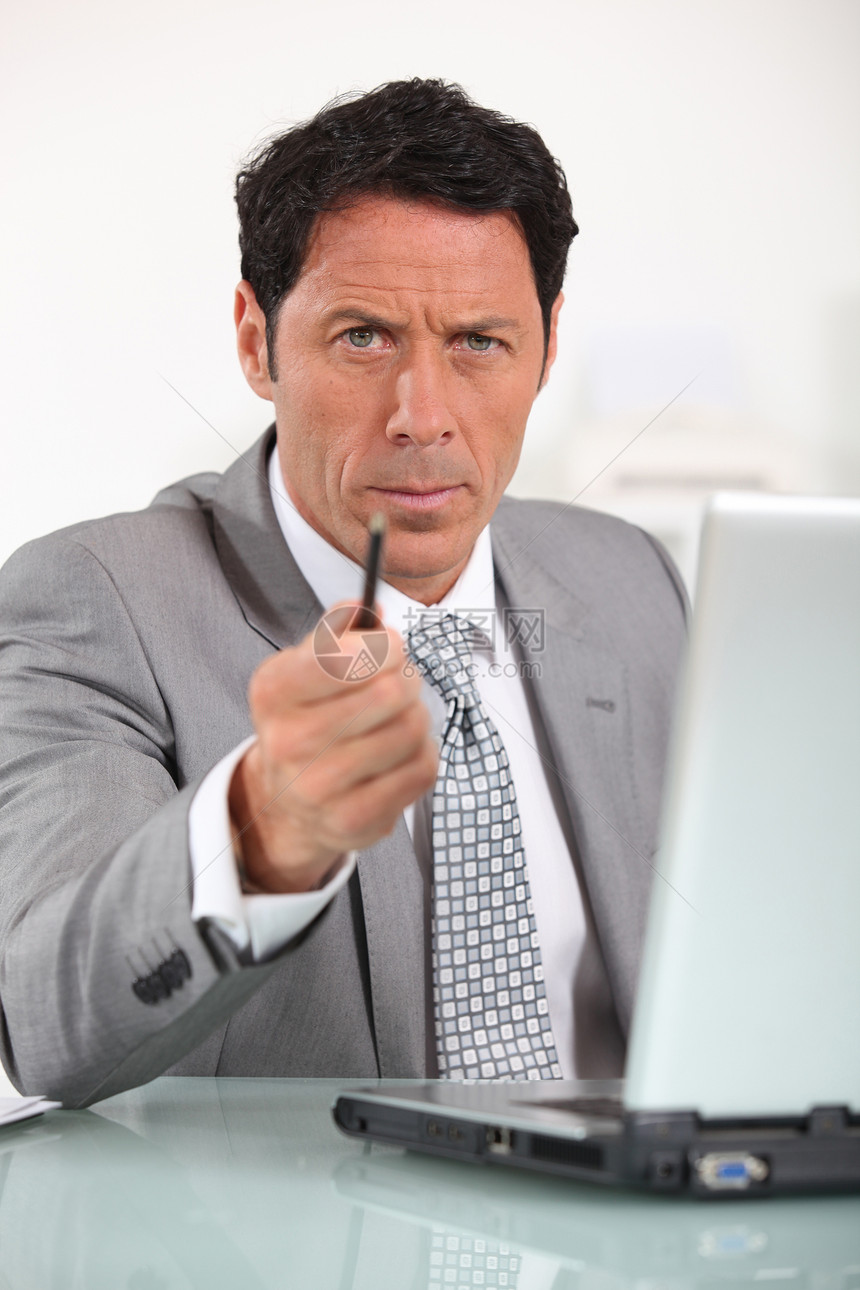 膝上型电脑男执行官办公室成功成人职业商务网络人士管理人员铅笔笔记本图片