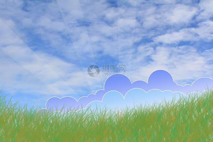 蓝天绿草原农场场地天堂多云绿色土地植物晴天蓝色天空图片