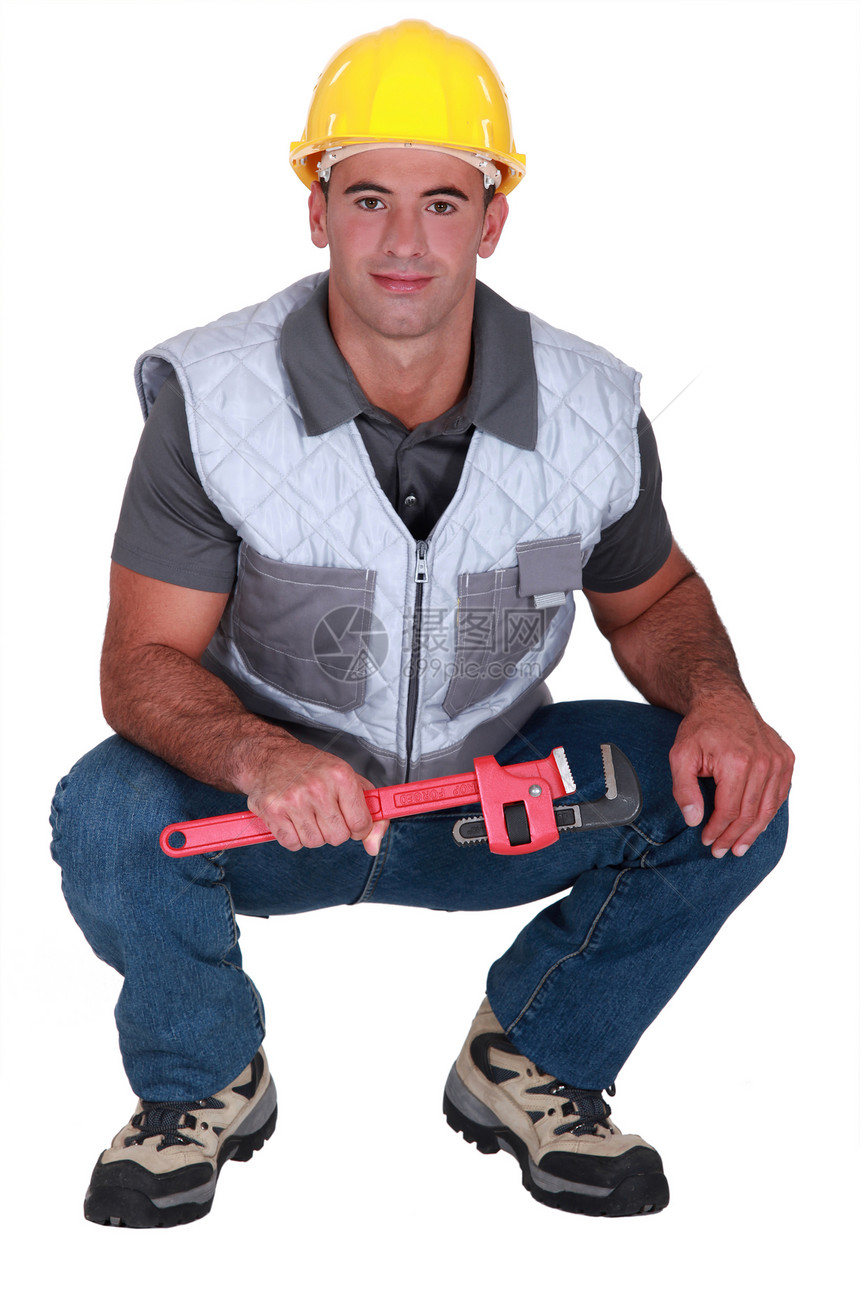 一个男性水管工修理工作服建筑建造扳手工匠腰带班级机械技术员图片
