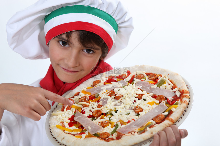 孩子打扮成披萨厨师图片