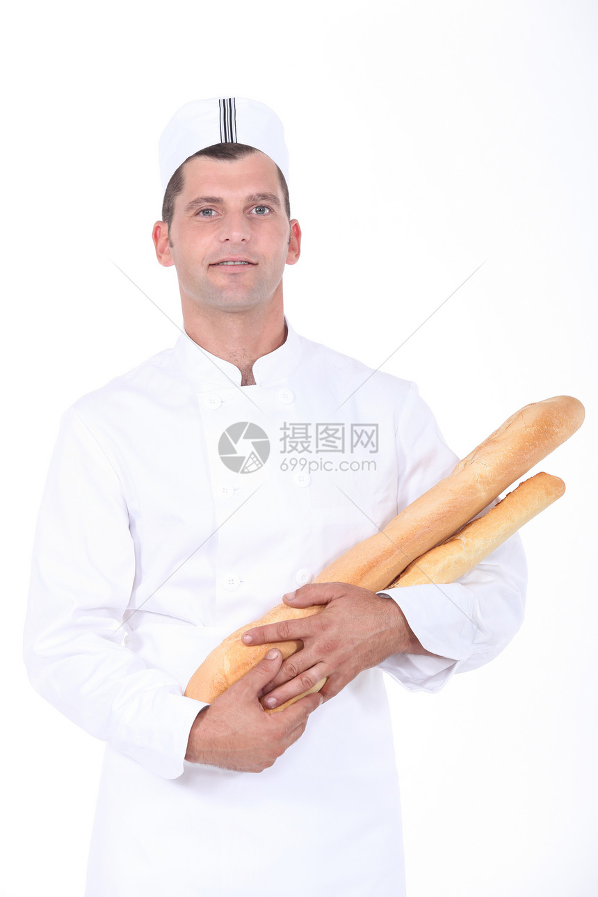 面包师肖像工匠男人质量传统食物工作室工作服职业白色面包图片