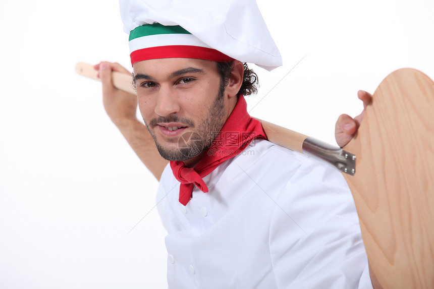 比萨厨师帽子木板胡须围巾绿色工作室红色棕色男性胡子图片