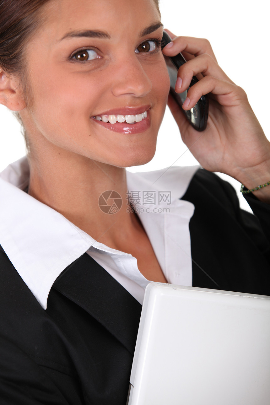 妇女的脸皮肤轮廓微笑劳动工人商业电话脖子工作白衬衫图片