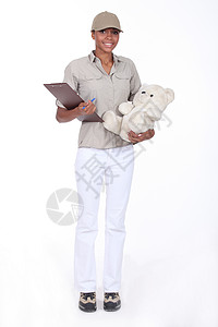 年轻女青年提供泰迪熊背景图片