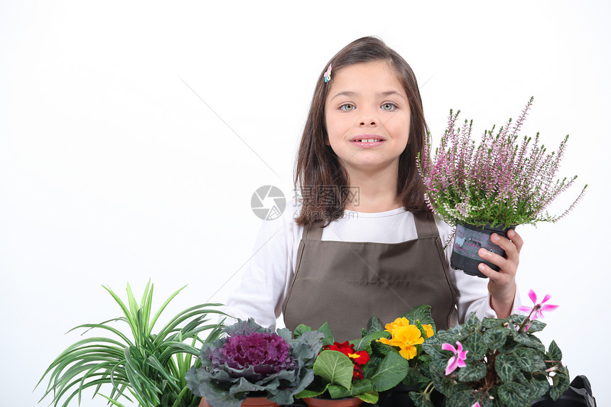 一个小女孩装着花草的小女孩图片