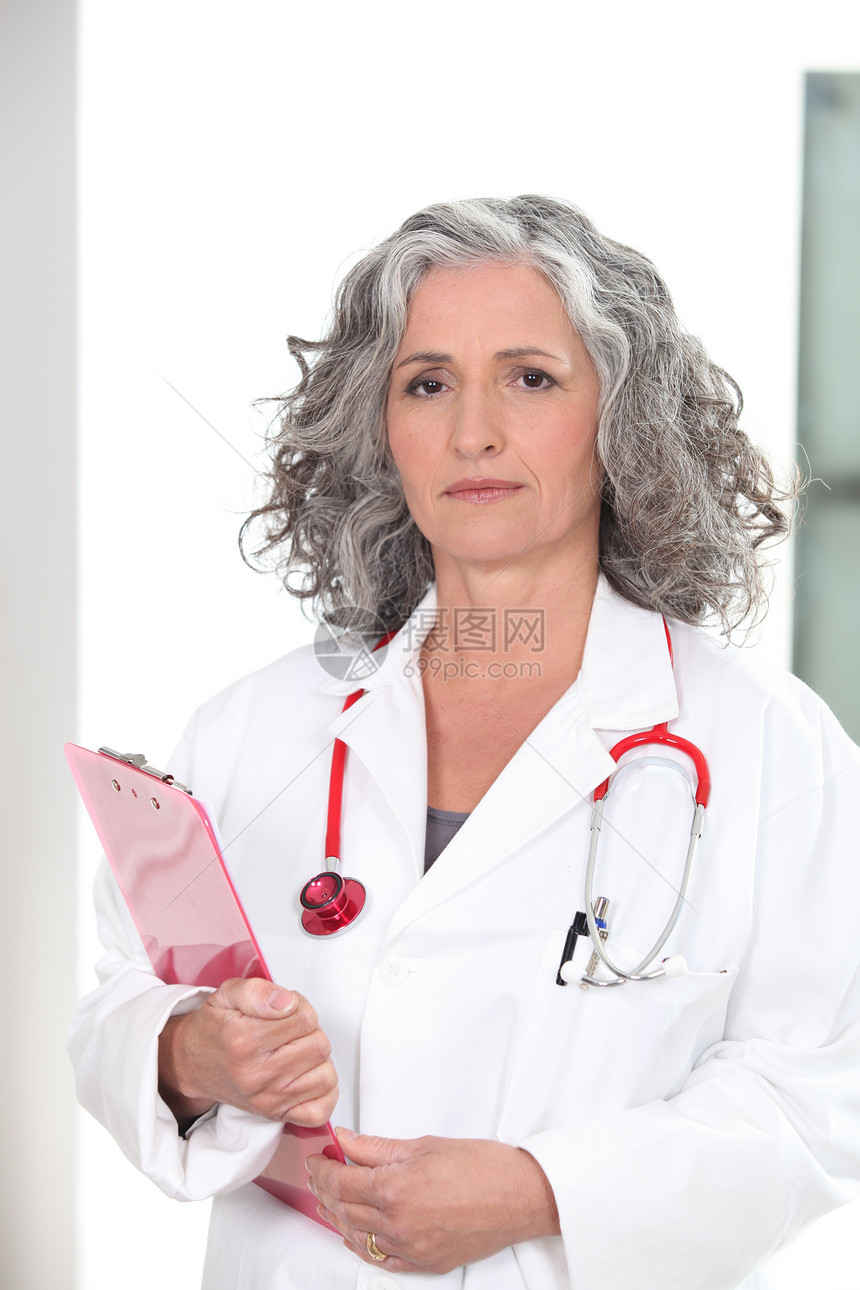 女医务人员药品白色卷曲中年诊断咨询灰色女性医生专家图片