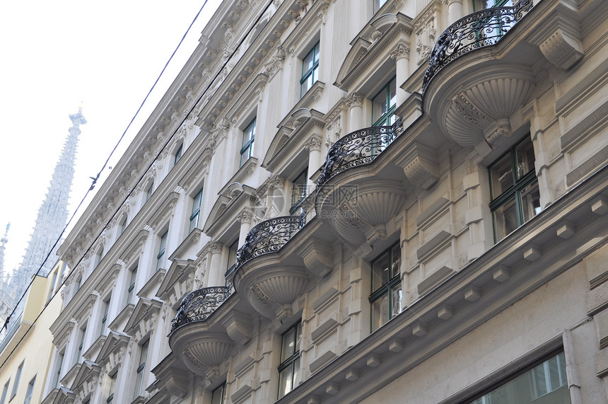 维也纳建筑结构玻璃飞檐装饰品历史性彩色蓝色建筑学艺术风格纪念碑图片