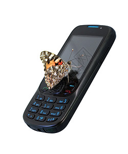 移动蝴蝶环境白色拨号电话展示钥匙灰色女士手机商业背景图片