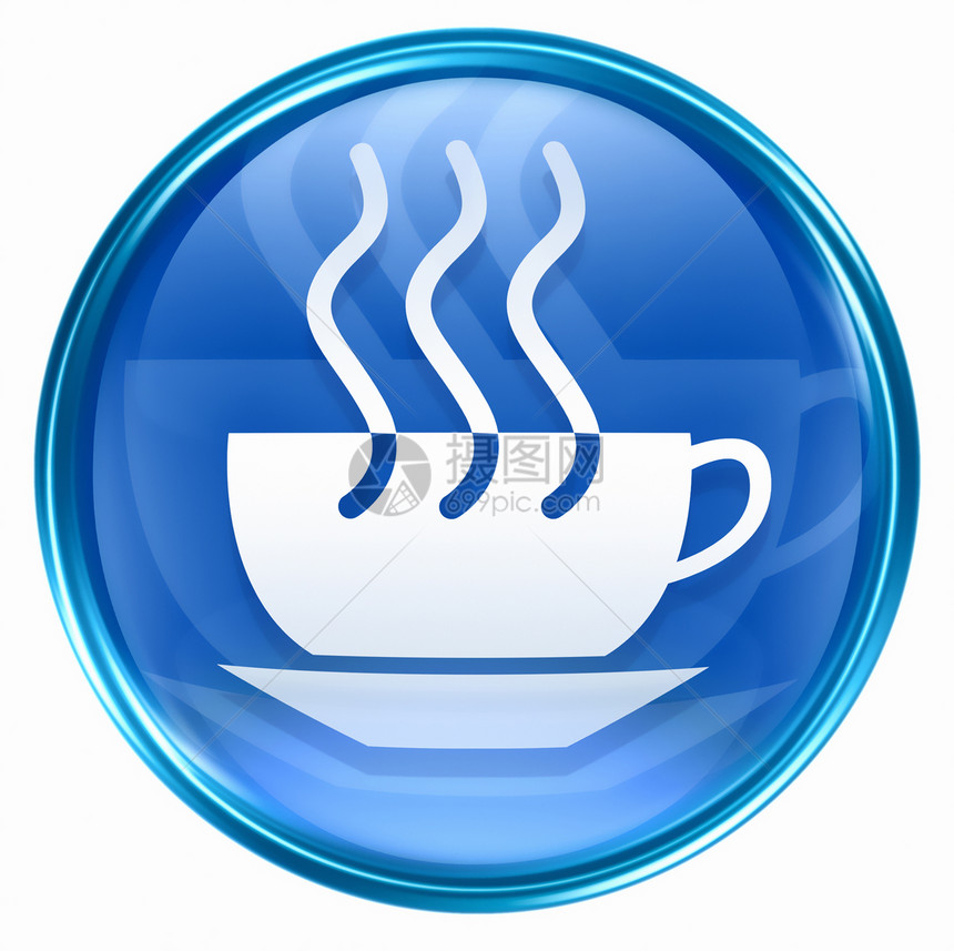 蓝色咖啡杯图标 在白色背景上隔离图片