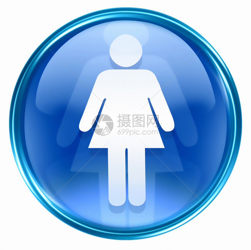 女性图标蓝色 以白色背景隔离图片