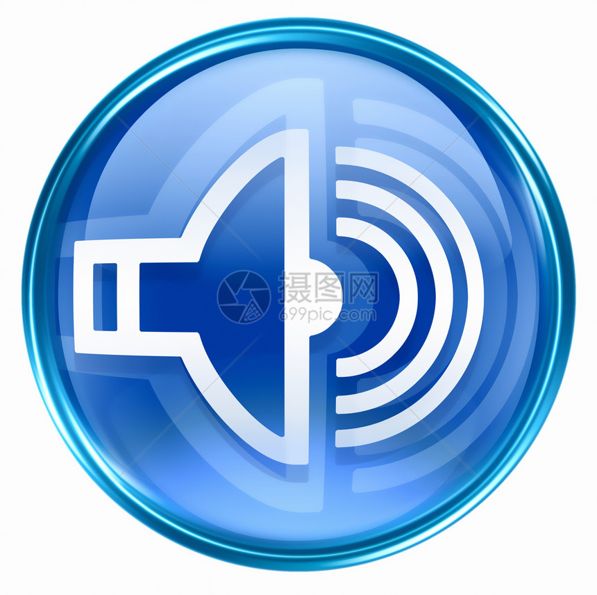 扬声器图标蓝色 在白色背景上隔离网页体积音乐播放器网站屏幕玻璃技术力量耳机歌曲图片