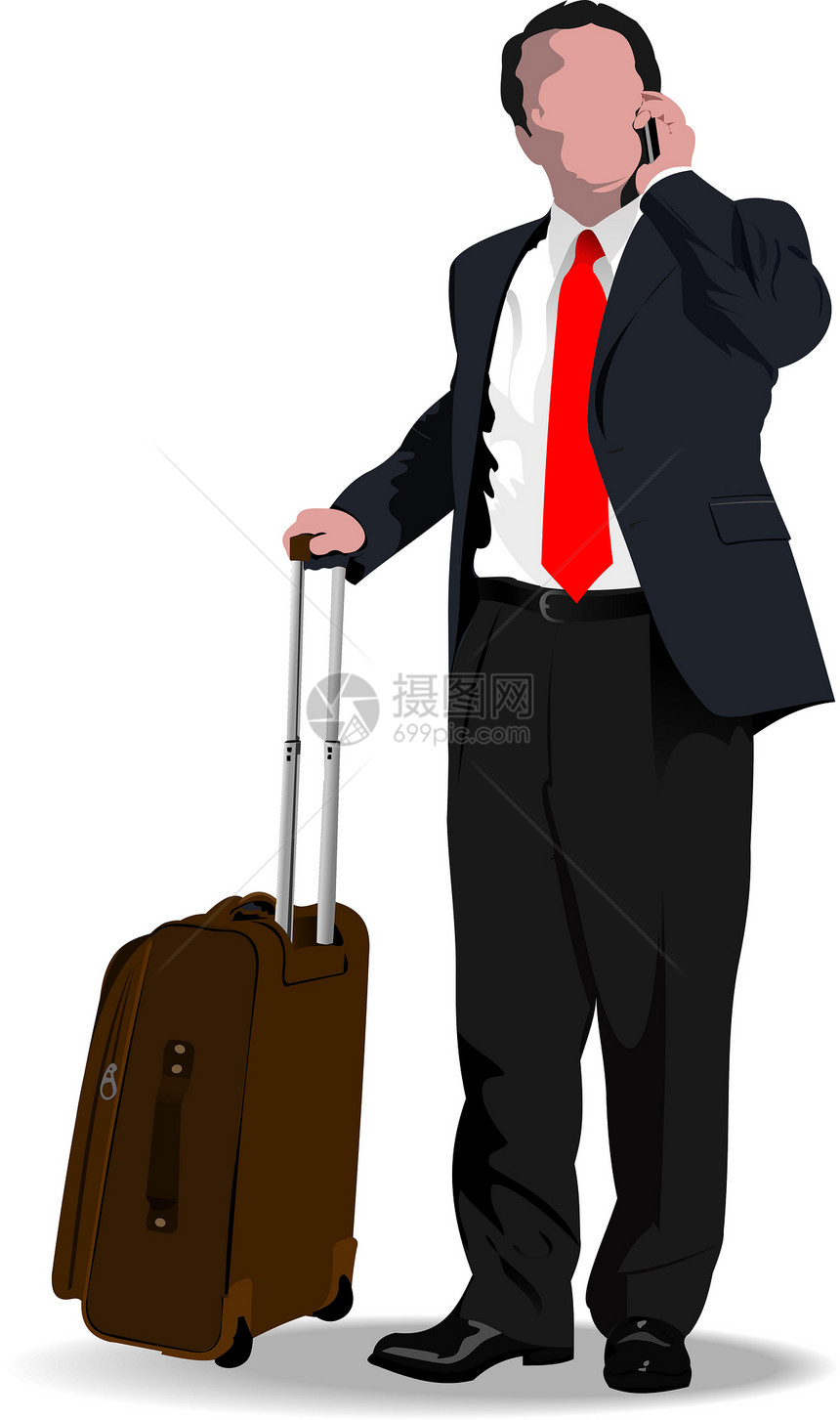 带手提箱的商务人士 矢量插图商业护照手机太阳镜电话男人女性旅行飞机场图片
