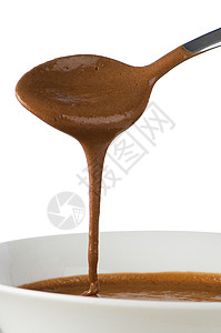 巧克力滴水甜点牛奶水平勺子糖果奶油液体棕色高清图片