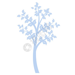 艺术树装饰树干风格生长植物插图季节蓝色白色叶子背景图片
