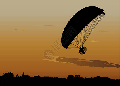 动力滑翔伞飞行空气降落伞动力伞日落跳伞日出段落天空橙子插画