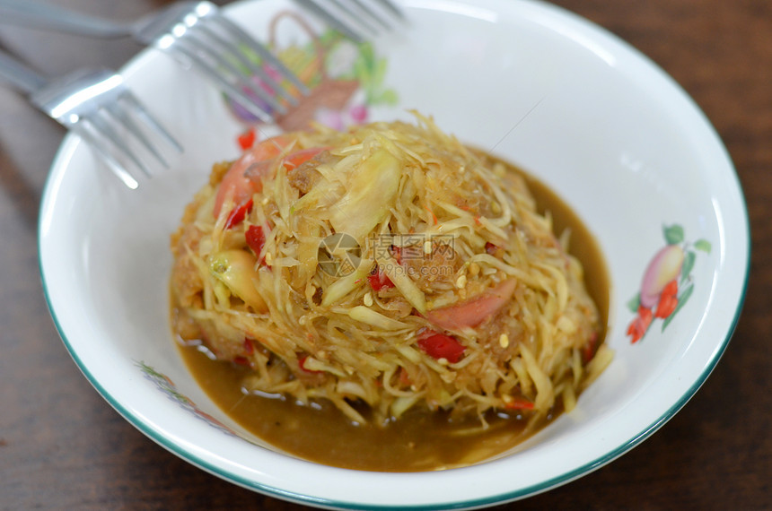 泰式美食营养烹饪松坦沙拉柠檬木瓜盘子食物热带香料图片