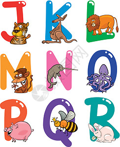 动物字母缩写拼写袋鼠兔子教育孩子卡通片插图公司底漆字体背景图片