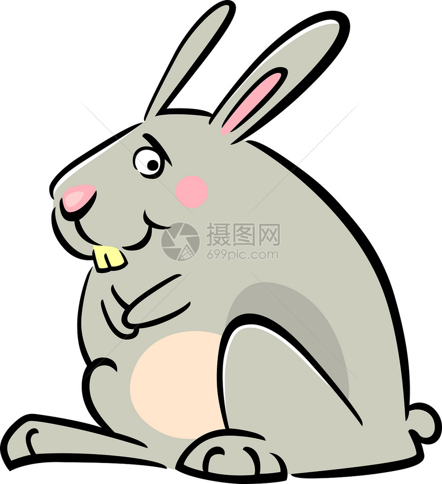 兔子的卡通涂鸦快乐漫画插图卡通片野兔草图剪贴绘画吉祥物灰色图片