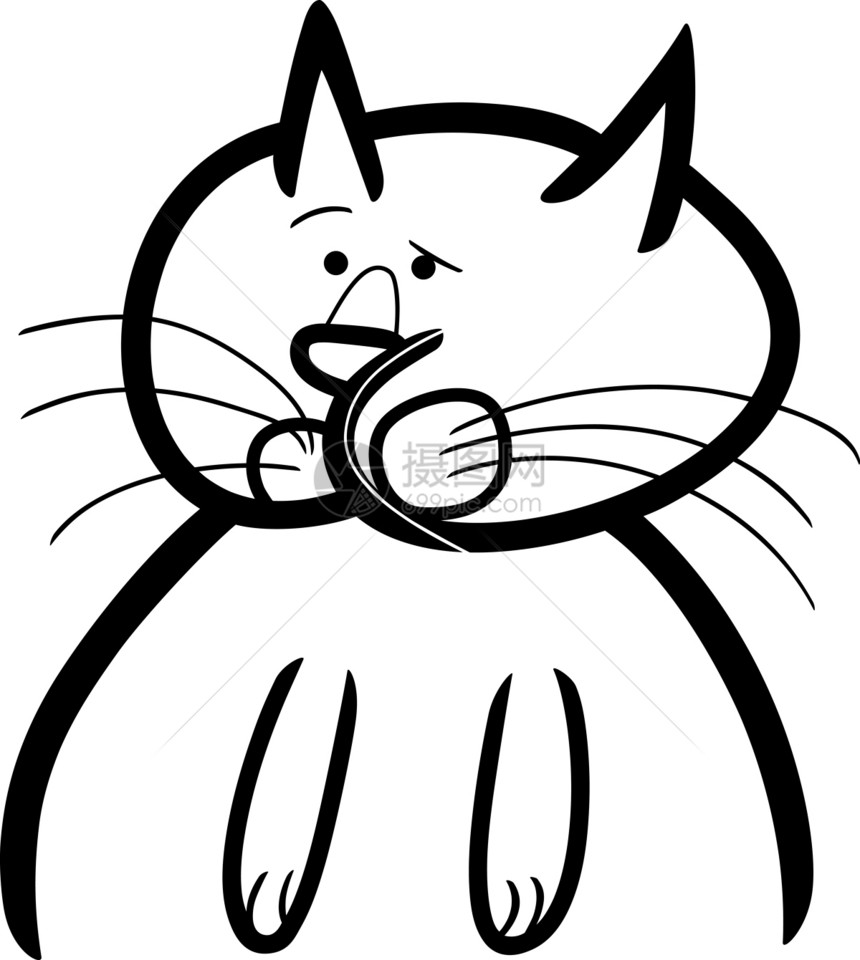 涂色用猫的卡通图纸剪贴白色染色黑色插图快乐猫科绘画漫画吉祥物图片