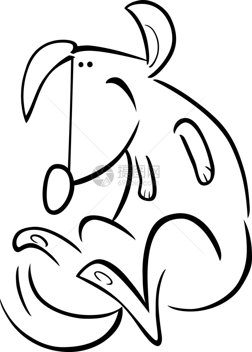 画彩色的快乐狗的卡通涂鸦犬类漫画黑色宠物白色草图染色绘画剪贴插图图片