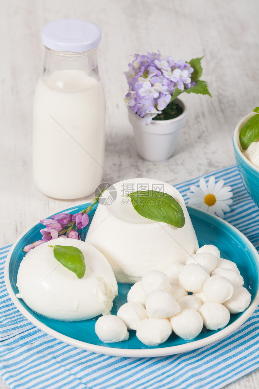 意大利莫扎里拉红色盘子绿色蓝色小吃食物营养奶制品白色饮食图片